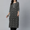 Indyancart IE Women Black & White Printed Straight Kurta