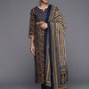 Dhiyona VA Women's Navy Blue Ethnic Motifs Printed Pure Cotton Kurta with Trousers & With Dupatta