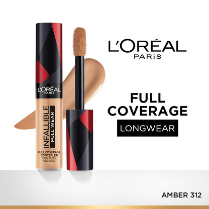 LOreal Paris Infallible Full Wear Concealer, Maximum Coverage, Sweat Proof & Heat Proof - Amber 312 - 312