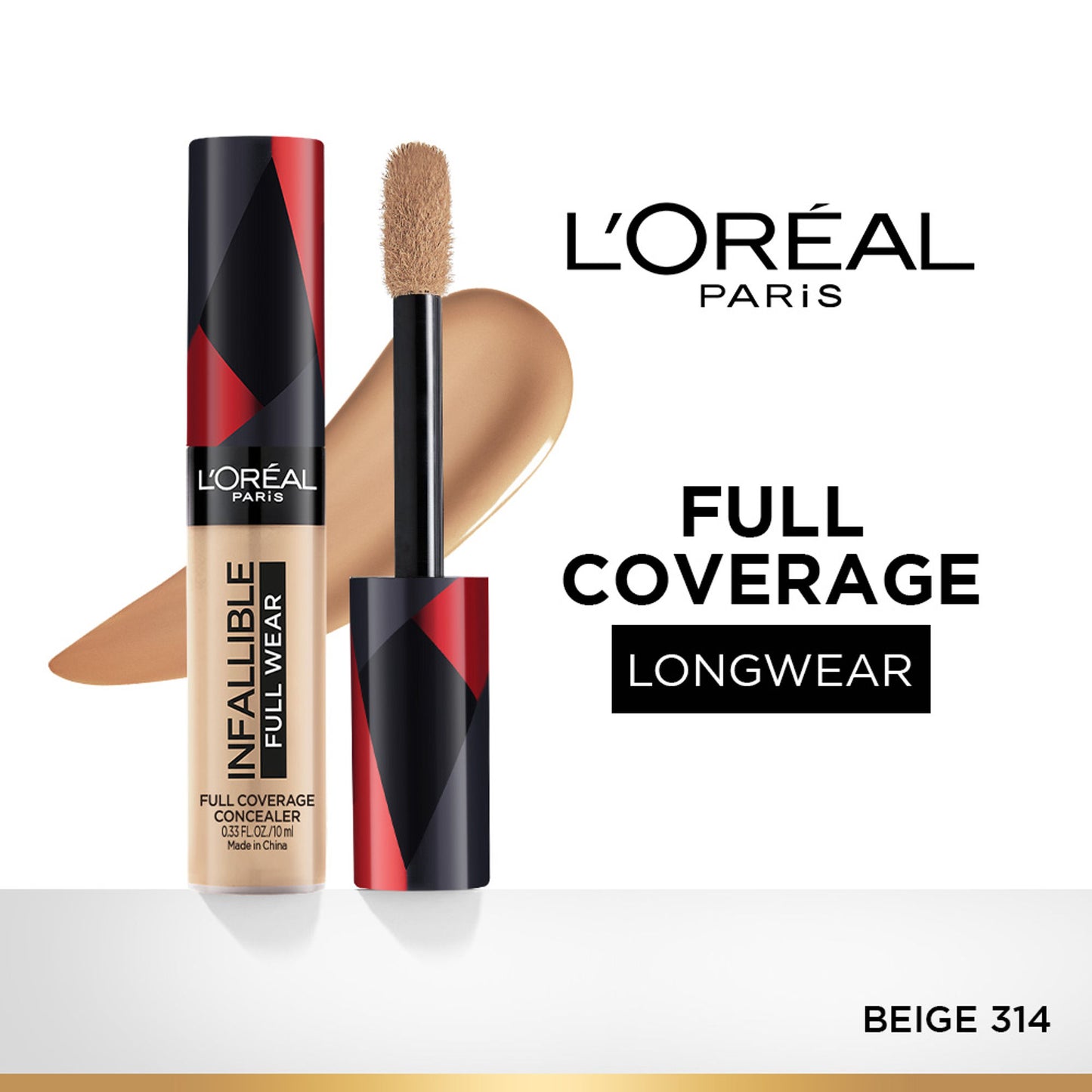 LOreal Paris Infallible Full Wear Concealer, Maximum Coverage, Sweat Proof & Heat Proof - Amber 312 - 314
