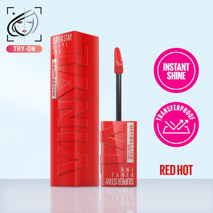 Maybelline New York Super Stay Vinyl Ink Liquid Lipstick, Instant Shine Lasts Up To 16H - Red Hot