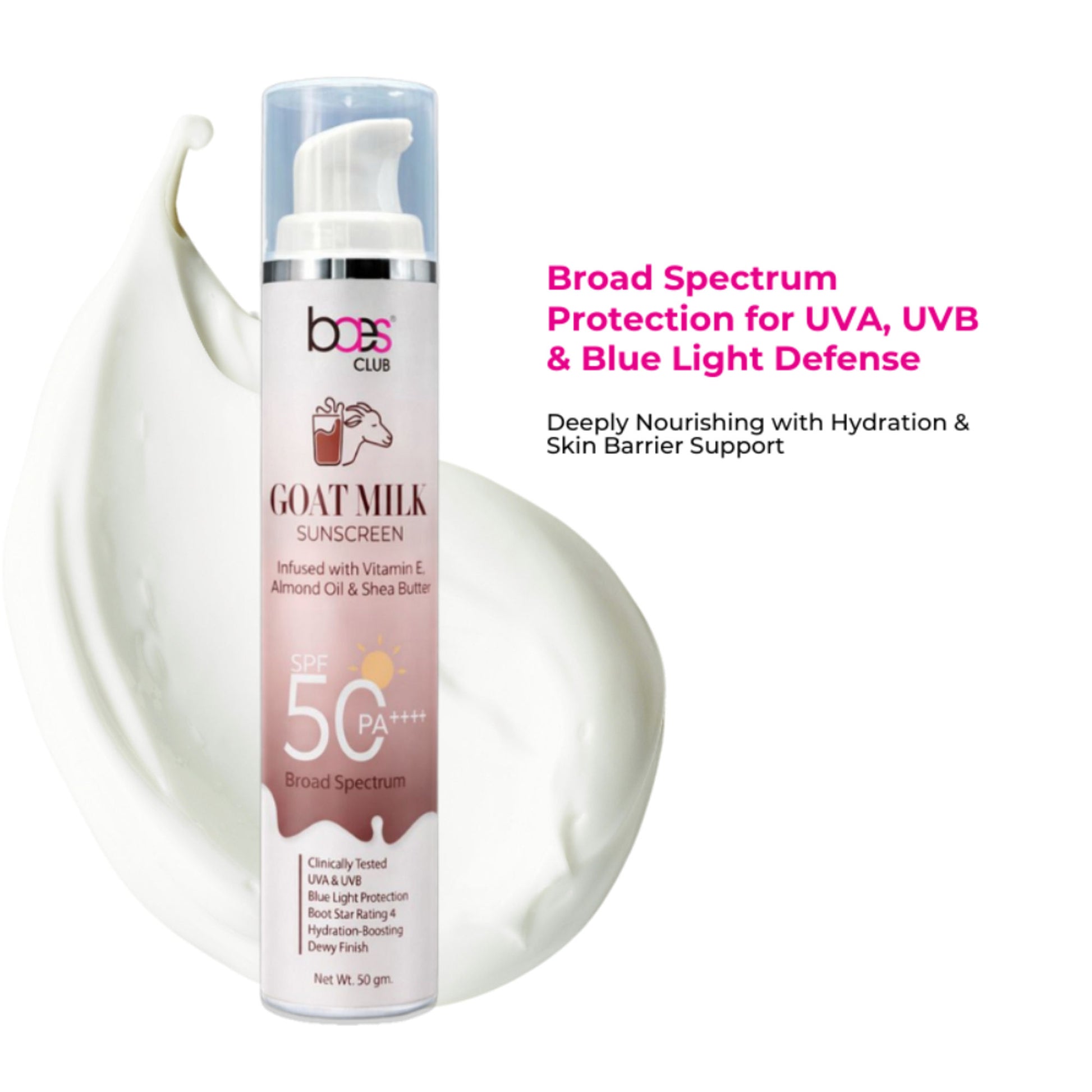 Baes Club Goat Milk Sunscreen Spf 50 Pa++++ With Shea Butter Vitamin E No White Cast All Skin Type