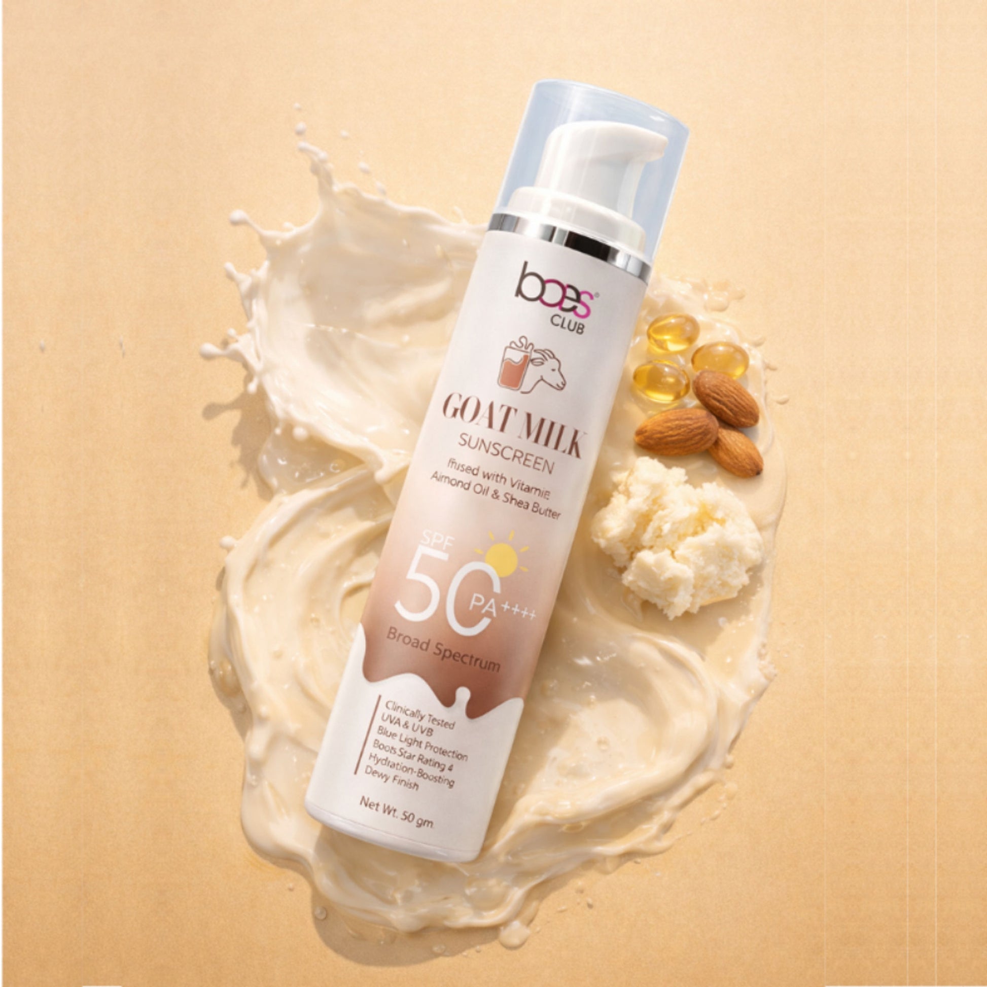 Baes Club Goat Milk Sunscreen Spf 50 Pa++++ With Shea Butter Vitamin E No White Cast All Skin Type