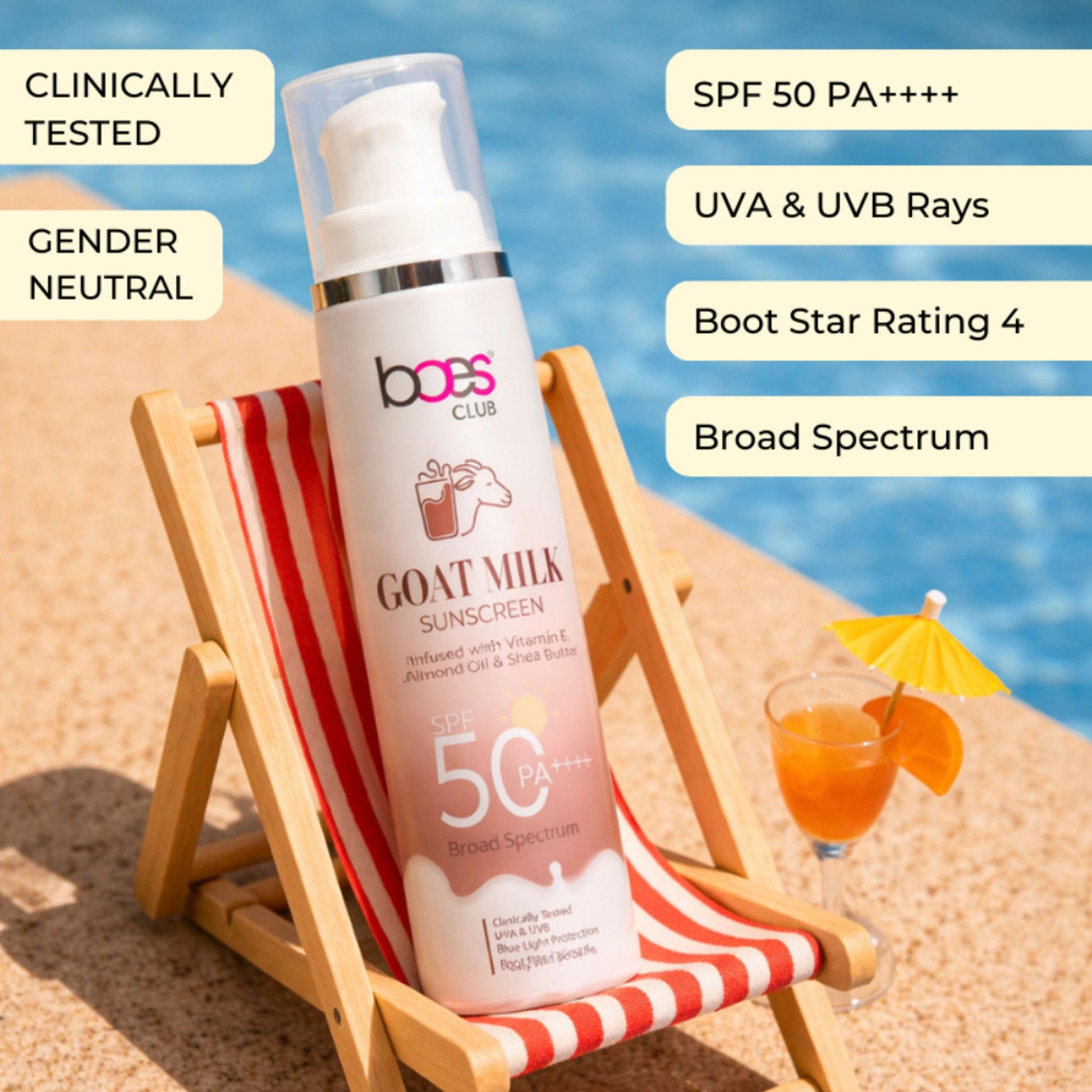 Baes Club Goat Milk Sunscreen Spf 50 Pa++++ With Shea Butter Vitamin E No White Cast All Skin Type
