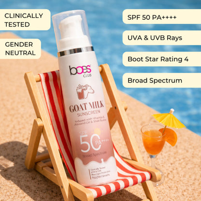Baes Club Goat Milk Sunscreen Spf 50 Pa++++ With Shea Butter Vitamin E No White Cast All Skin Type