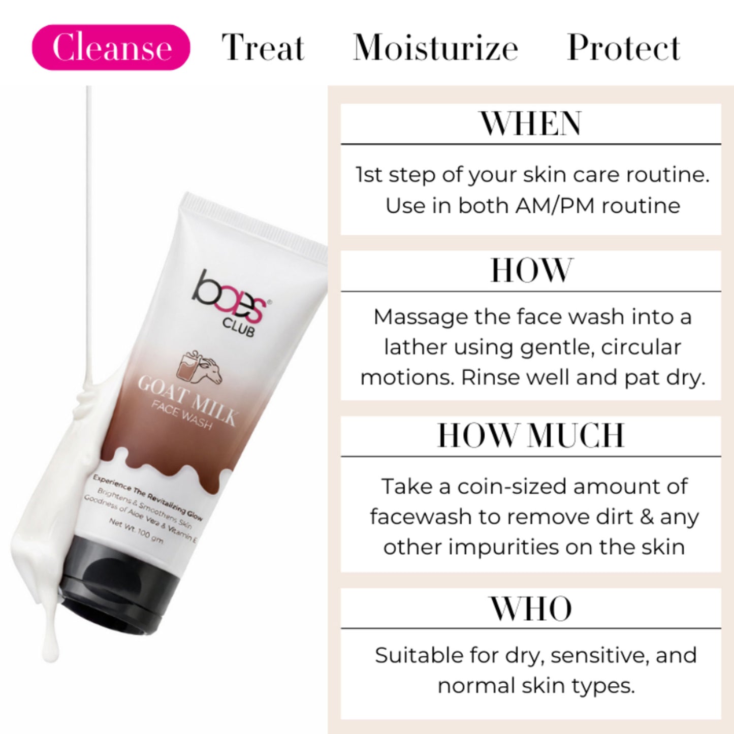 Baes Club Goat Milk Face Wash With Vitamin E & Aloe Vera For Brightening And Smoothening, Unisex