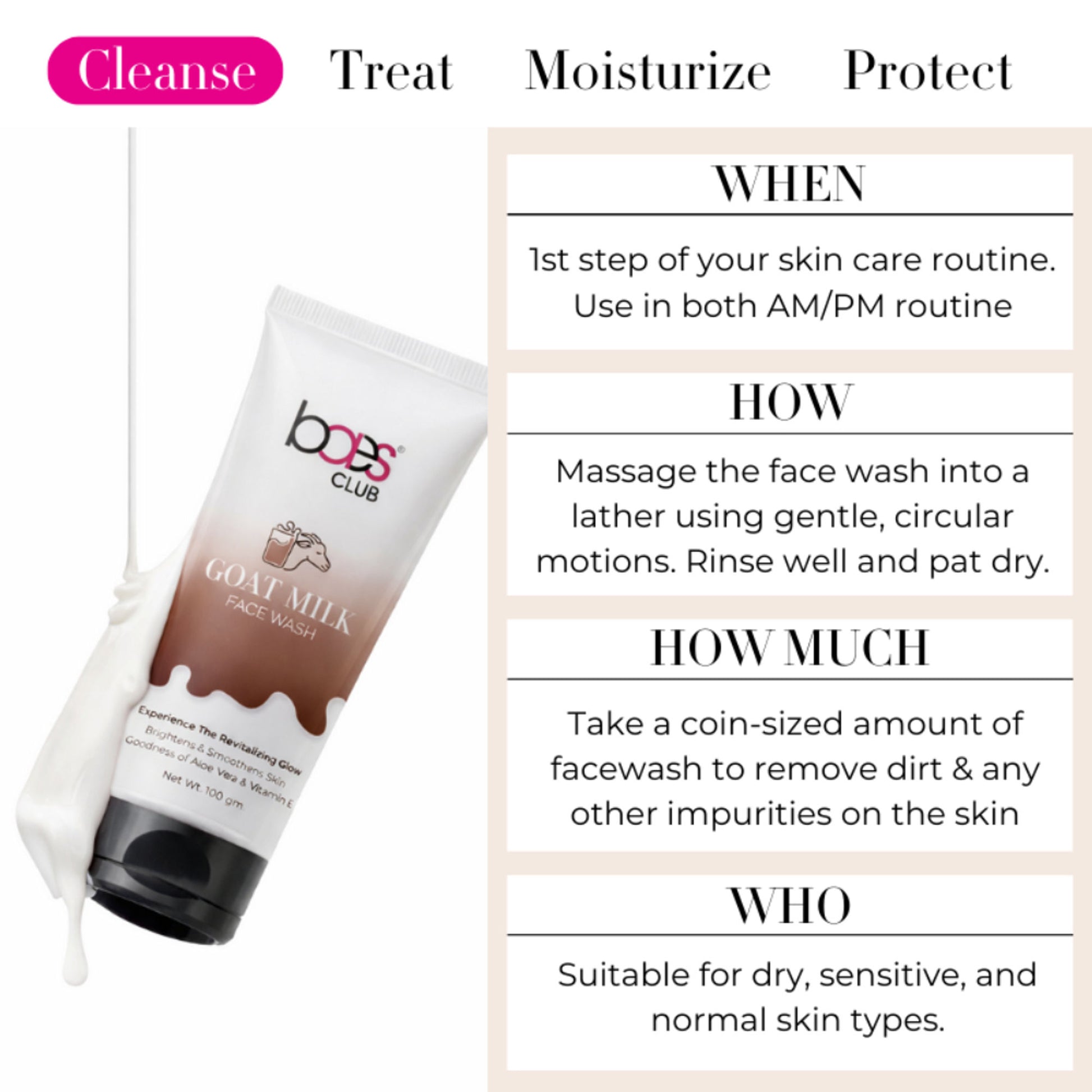 Baes Club Goat Milk Face Wash With Vitamin E & Aloe Vera For Brightening And Smoothening, Unisex