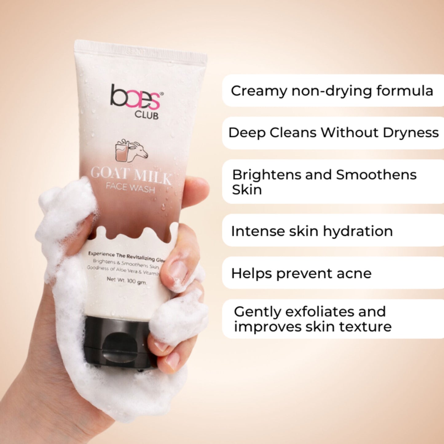 Baes Club Goat Milk Face Wash With Vitamin E & Aloe Vera For Brightening And Smoothening, Unisex