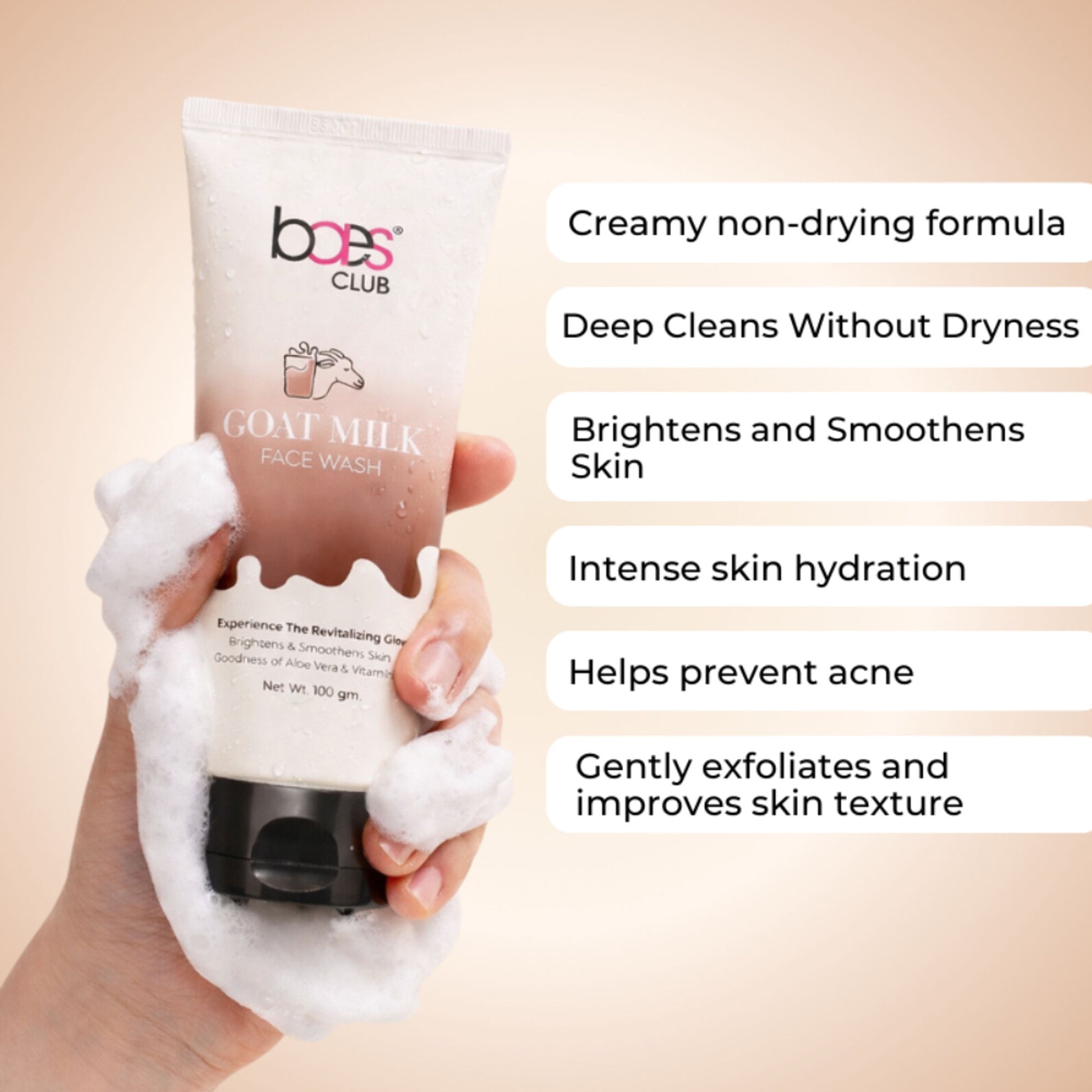 Baes Club Goat Milk Face Wash With Vitamin E & Aloe Vera For Brightening And Smoothening, Unisex