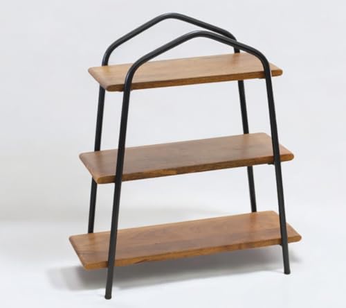 Vesta Homes 3-Tier Wooden Storage Rack for Kitchen, Bathroom | Countertop Organizer Shelf with Mango Wood & Iron Shelves | 51 x 18 x 44.5 cm
