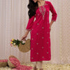 Indyancart IE Floral Embroidered Round Neck Three-Quarter Sleeves Floral Kurta