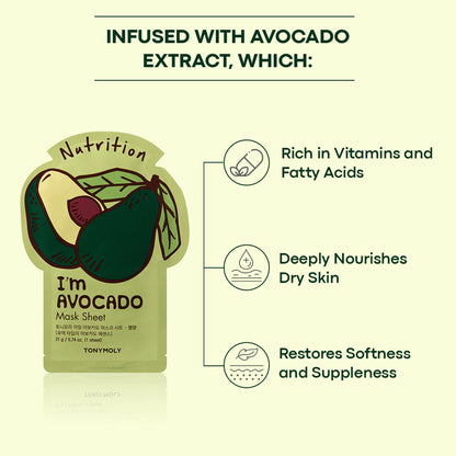 TONYMOLY Korean I'm Face Sheet Mask - Avocado