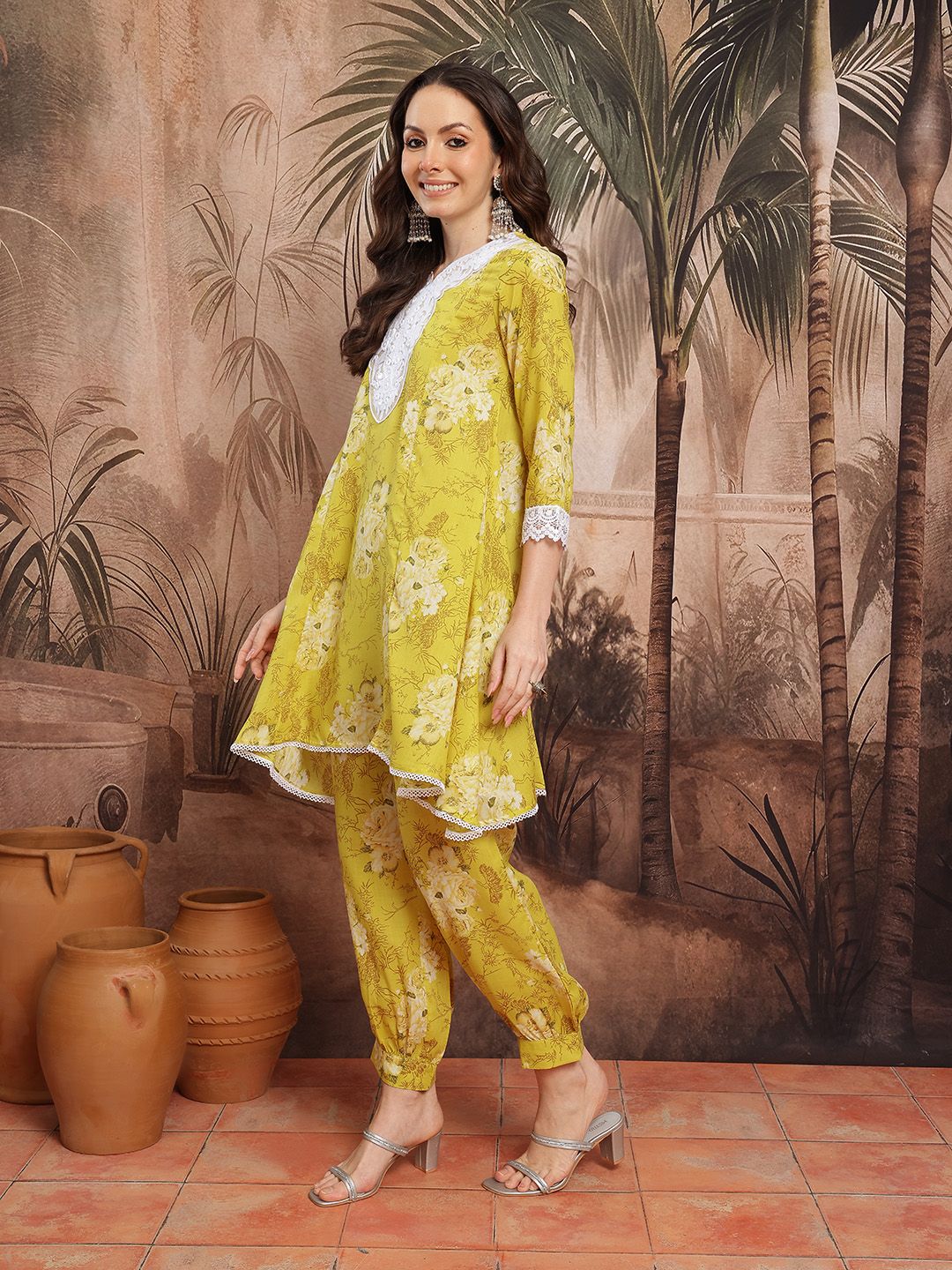 Indyancart SN Women's Floral Print Thread Work Kurta with Salwar & Dupatta