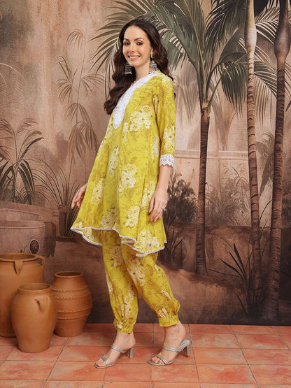 Indyancart SN Women's Floral Print Thread Work Kurta with Salwar & Dupatta