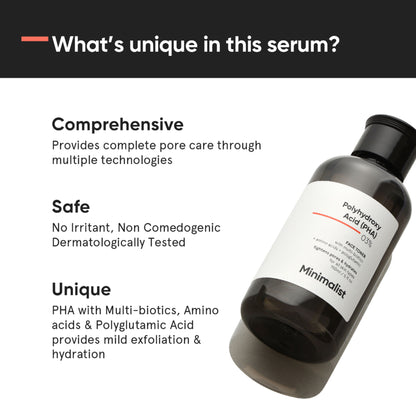 Minimalist 3% Polyhydroxy PHA Face Toner With Multi Biotics For Minimizing Pore Size & Hydrating Skin