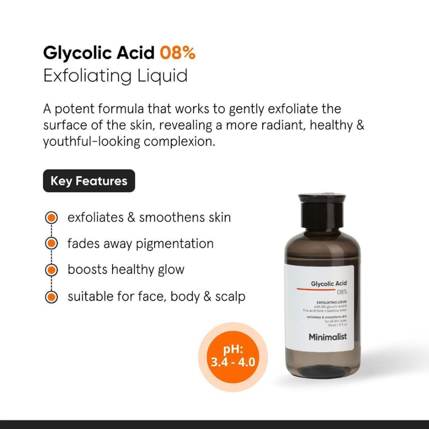 Minimalist 8% Glycolic Acid Toner For Exfoliates Smoothes Skin