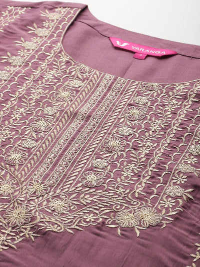 Indyancart VA Women'sFloral Embroidered Sequinned Kurta With Palazzos & Dupatta