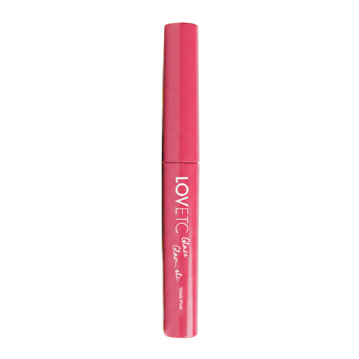 LOVETC Glaze Glam Etc Peptide Lip Conditioner in Think Pink, showing the sleek tube with pink packaging and applicator.