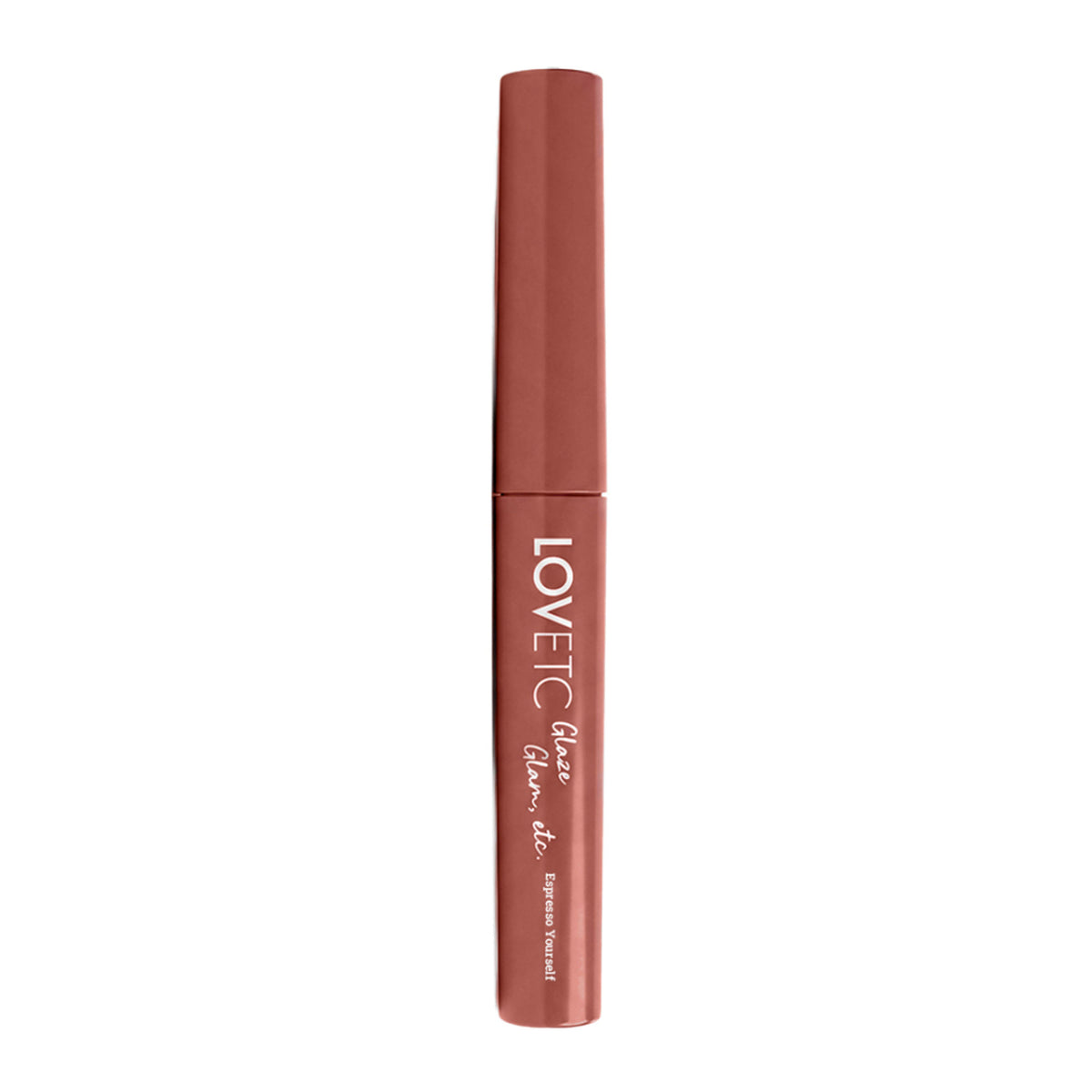LOVETC Glaze Glam Etc Peptide Lip Conditioner in Espresso Yourself, showing smooth, glossy lips with a hint of espresso color.