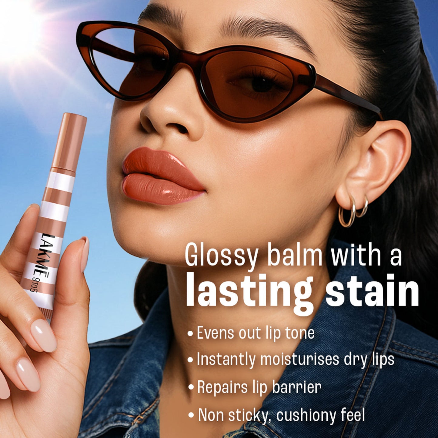 Lakme 9to5 Hya Beach Edit Lip Gloss Stain, Hydrating, Lasting Tint, SPF 15 - Raspberry Sorbet