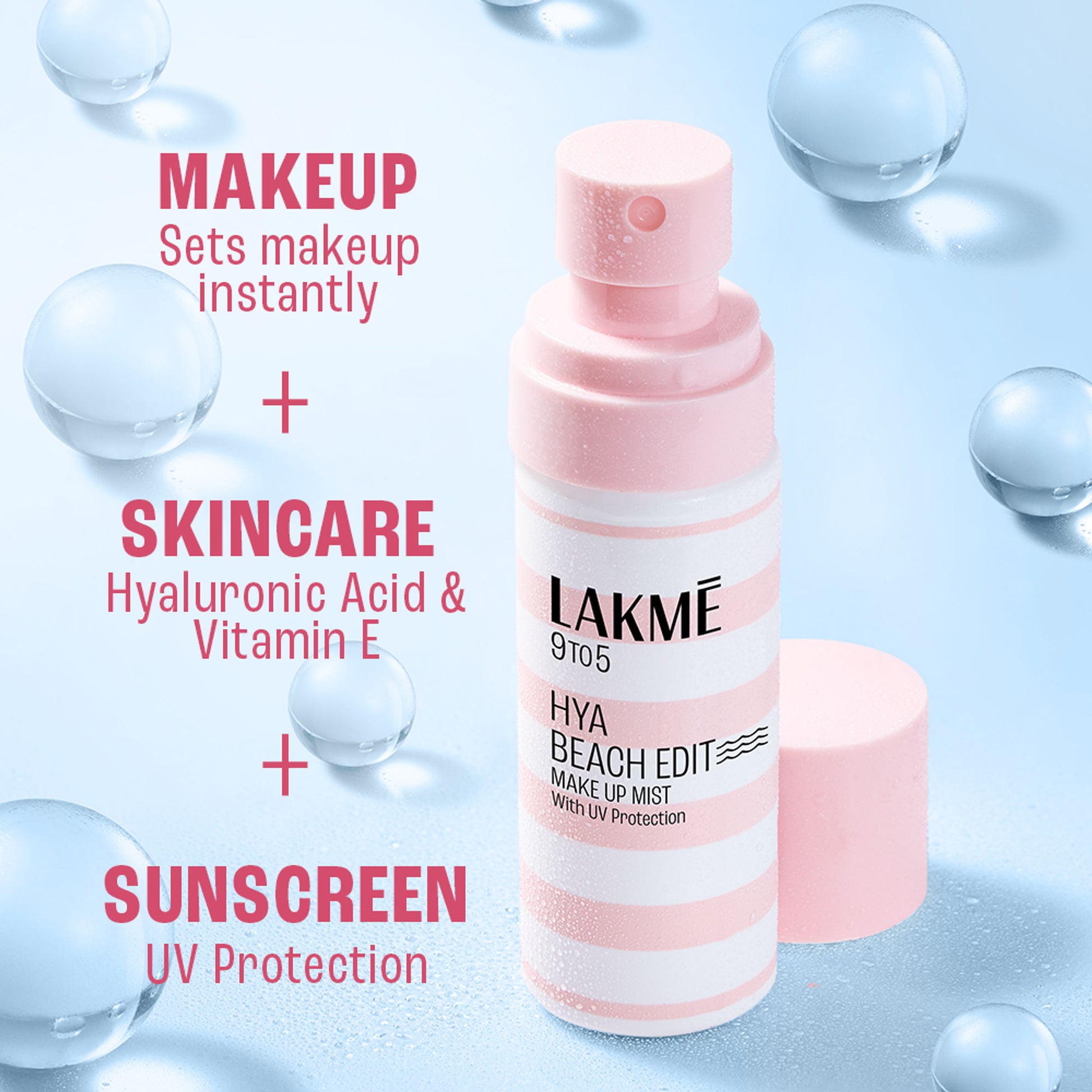 Lakme Hya Beach Edit Makeup Mist with UV Protection, Infused with Hyaluronic Acid, Long lasting