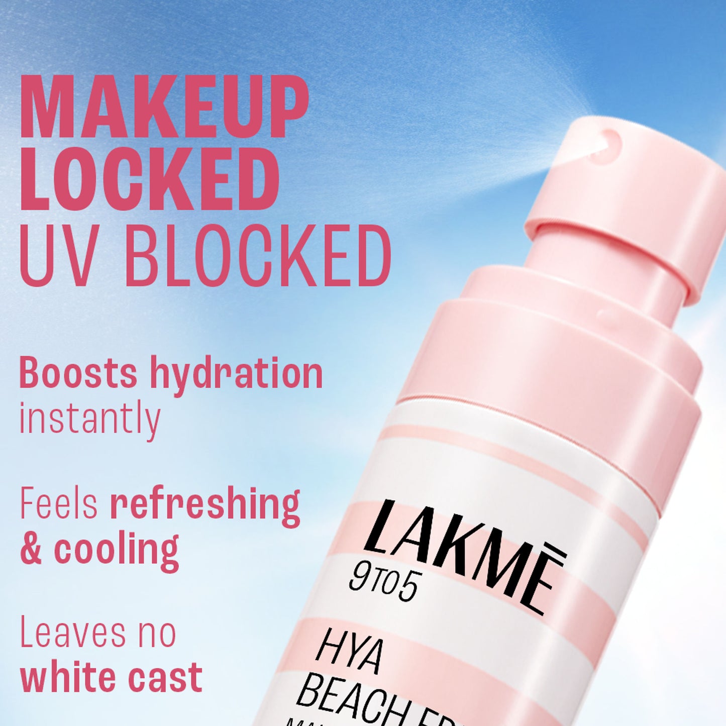 Lakme Hya Beach Edit Makeup Mist with UV Protection, Infused with Hyaluronic Acid, Long lasting