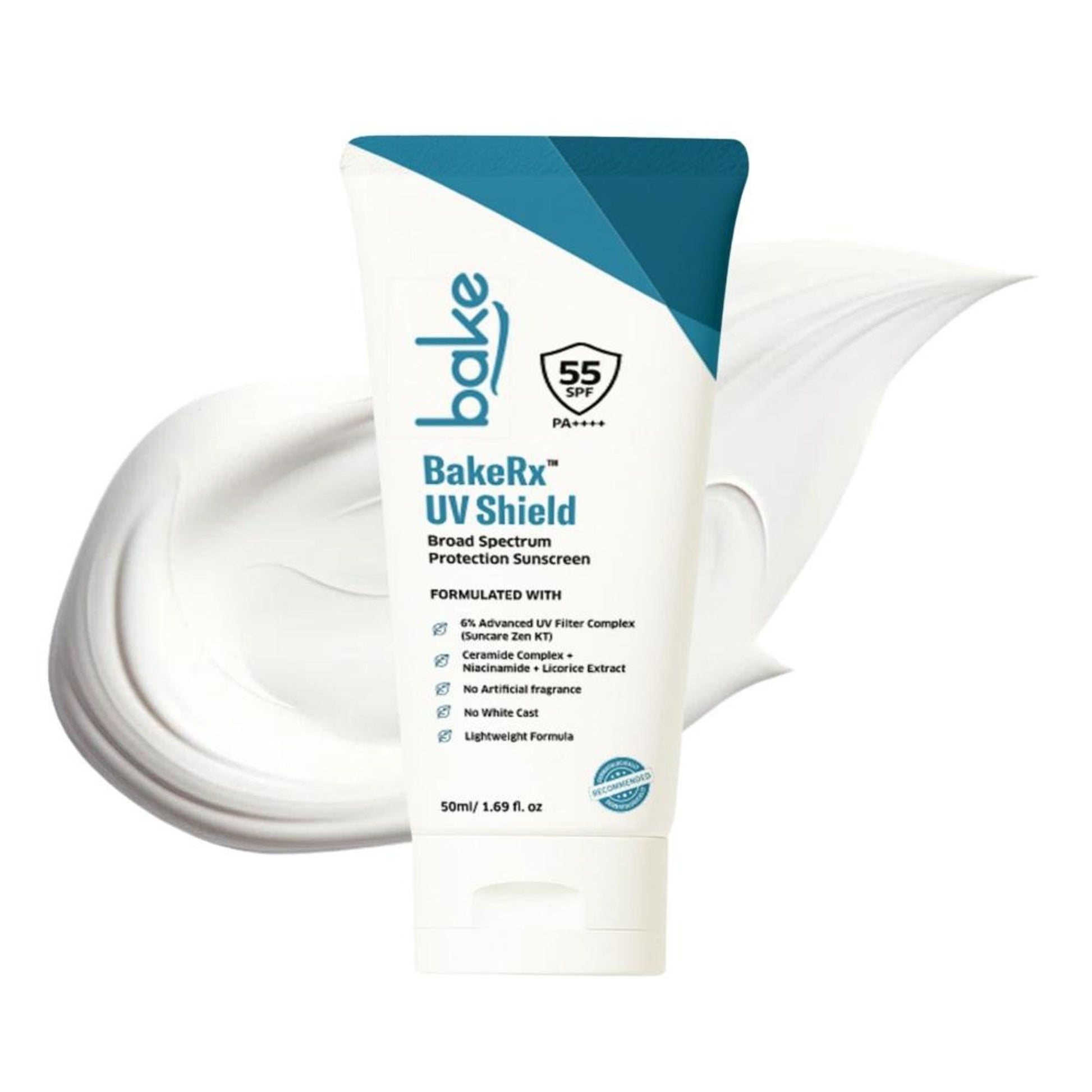 BAKE UV Shield Sunscreen SPF 55 PA++++ with 6% Advanced UV Filters & Ceramide for Broad Protection