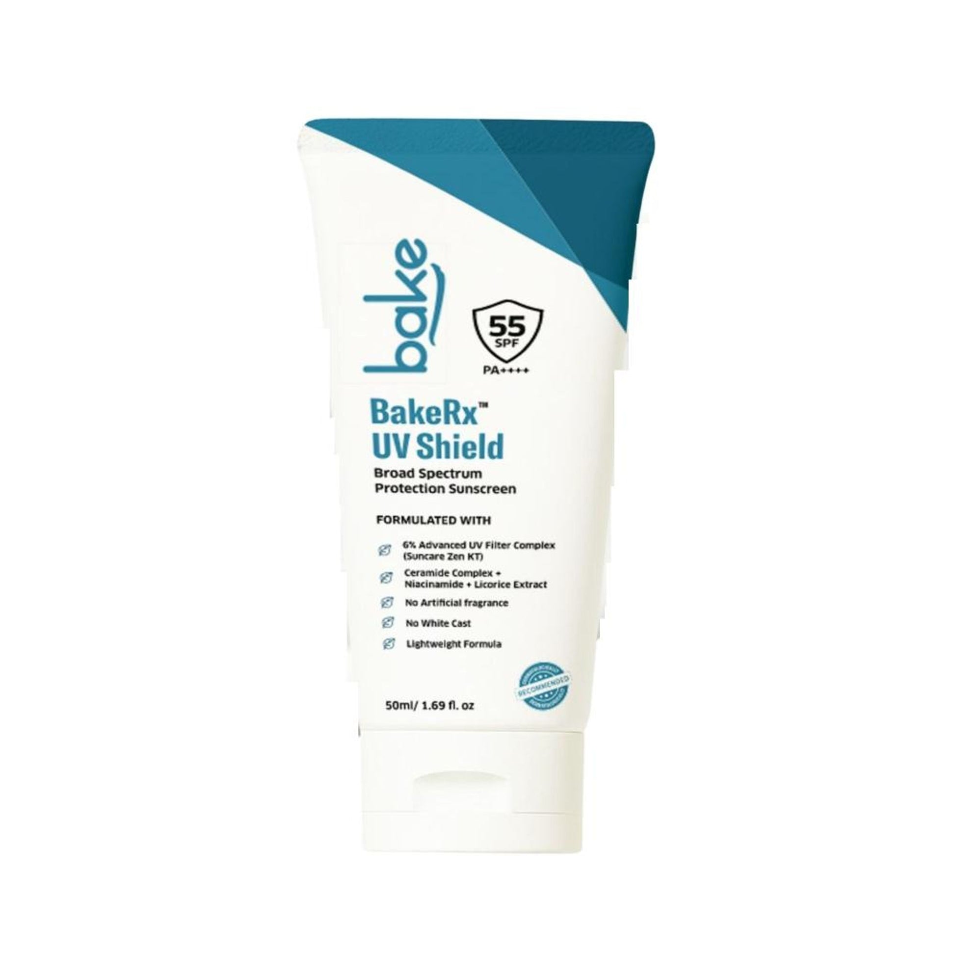 BAKE UV Shield Sunscreen SPF 55 PA++++ with 6% Advanced UV Filters & Ceramide for Broad Protection