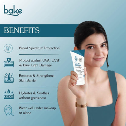 BAKE UV Shield Sunscreen SPF 55 PA++++ with 6% Advanced UV Filters & Ceramide for Broad Protection
