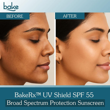BAKE UV Shield Sunscreen SPF 55 PA++++ with 6% Advanced UV Filters & Ceramide for Broad Protection