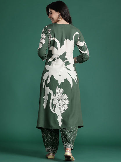 Indyancart IE Floral Printed Sequinned Kurta with Salwar