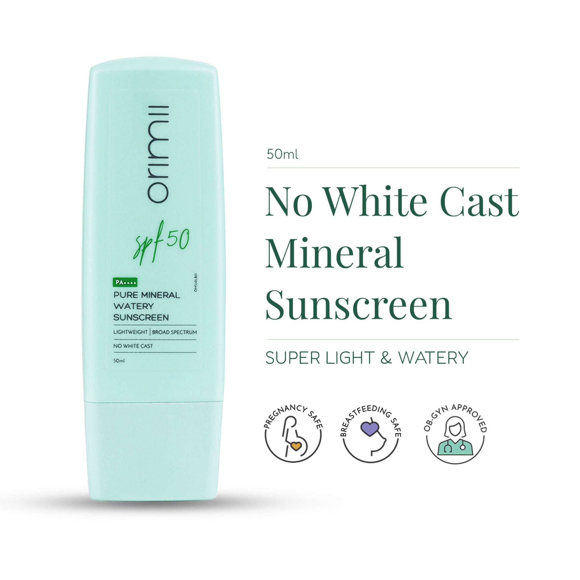 Orimii Mineral Sunscreen SPF 50 Watery Fluid, Zero White Cast, Lightweight & Non-Comedogenic