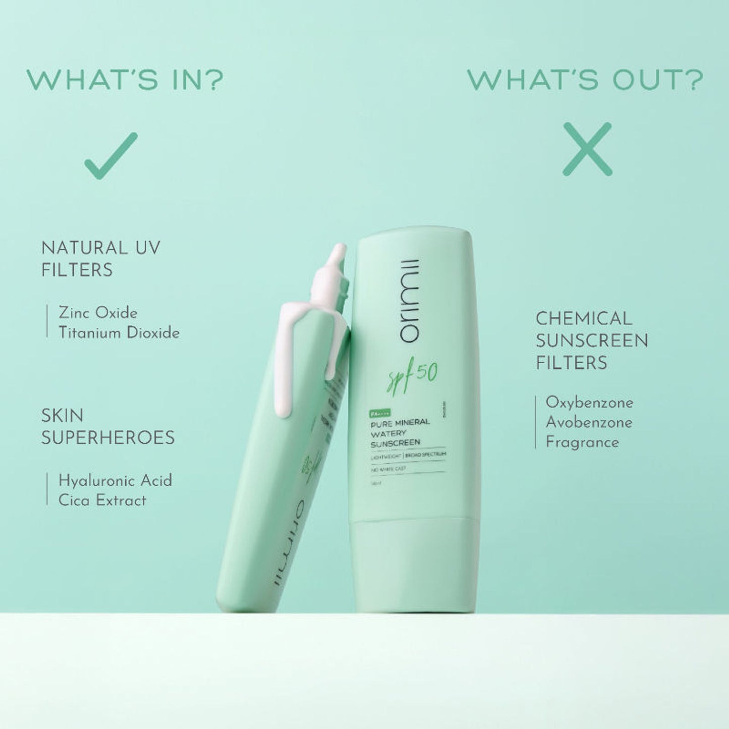 Orimii Mineral Sunscreen SPF 50 Watery Fluid, Zero White Cast, Lightweight & Non-Comedogenic