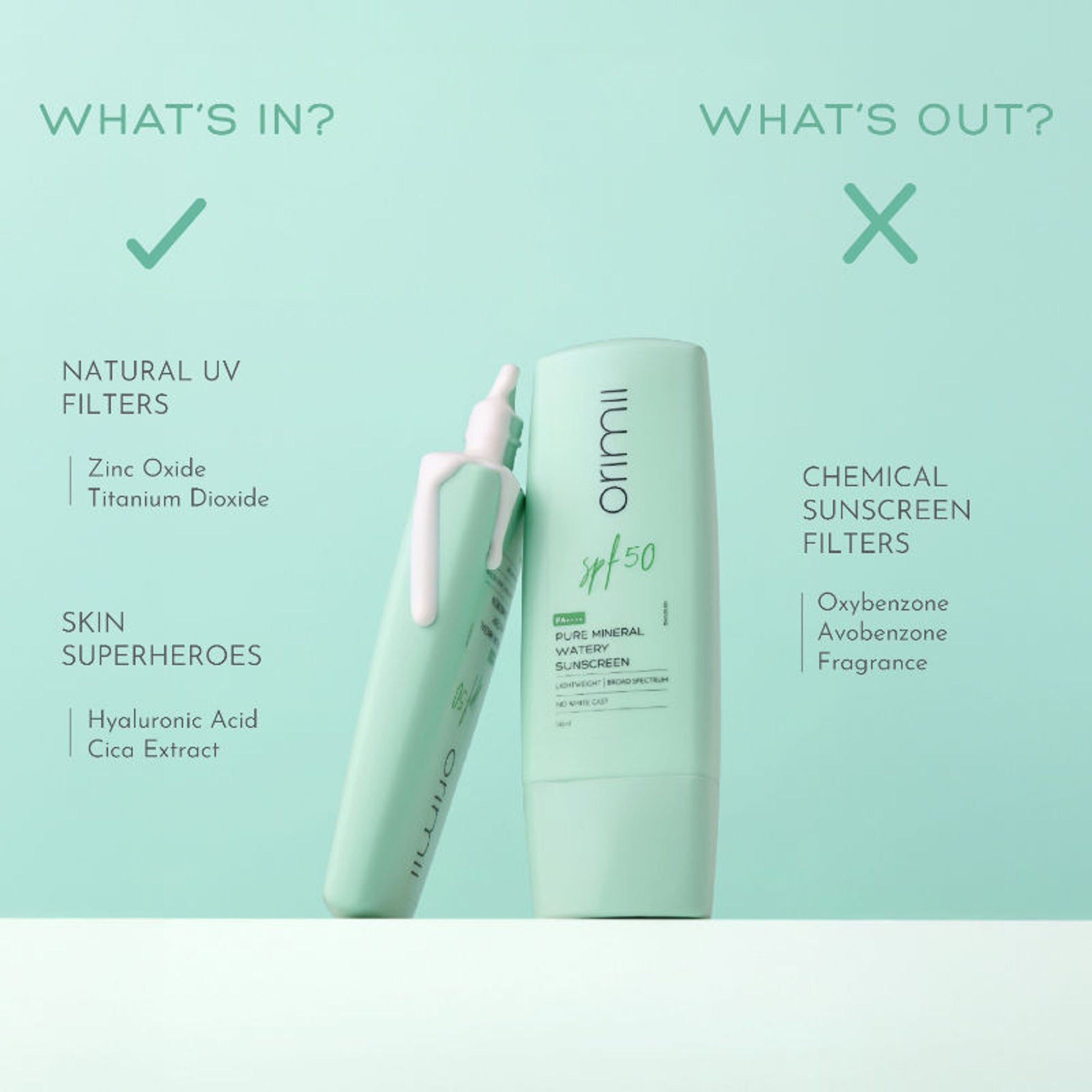 Orimii Mineral Sunscreen SPF 50 Watery Fluid, Zero White Cast, Lightweight & Non-Comedogenic
