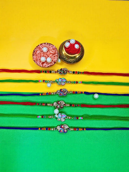Anouk Set Of 6 Beaded Cotton Thread with AD Stones & Meenakari Designer Rakhi for Brother