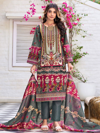 Indyancart VA Women's Printed Regular Beads and Stones Kurta with Trousers & With Dupatta