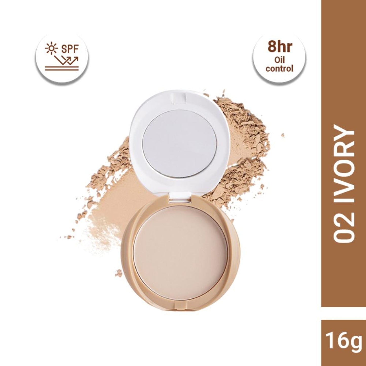 CUFFS N LASHES Perfect Finish Pressed Powder Compact With SPF 15 - 02 Ivory