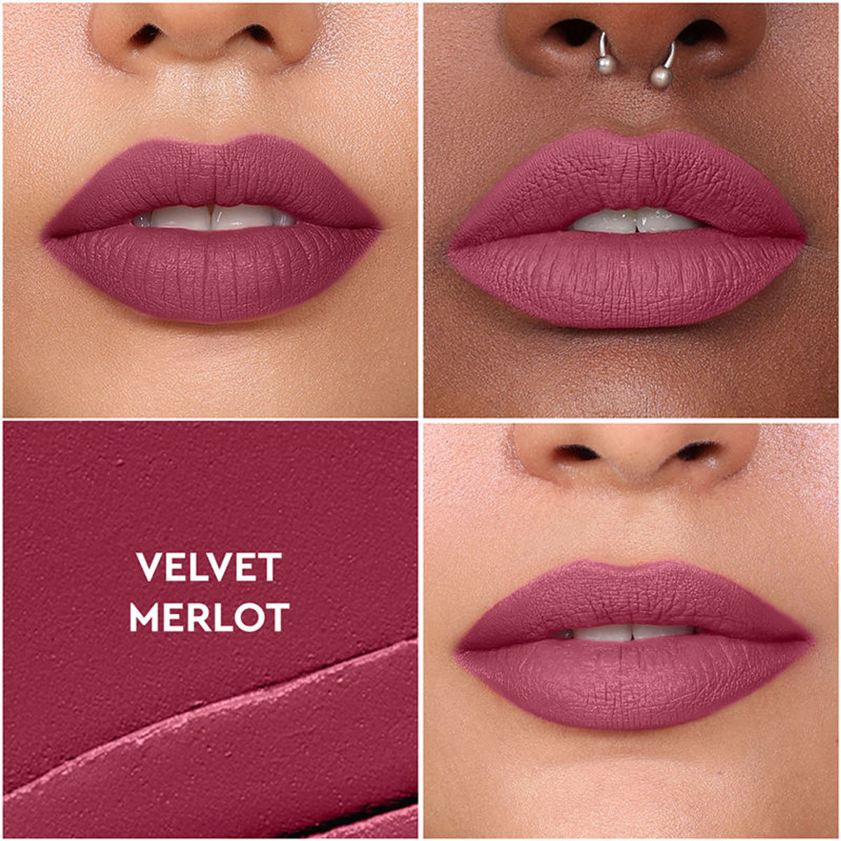 KIRO Non-Stop Airy Matte Liquid Lipstick in Velvet Merlot, showing the sleek tube and vibrant deep red lipstick shade.