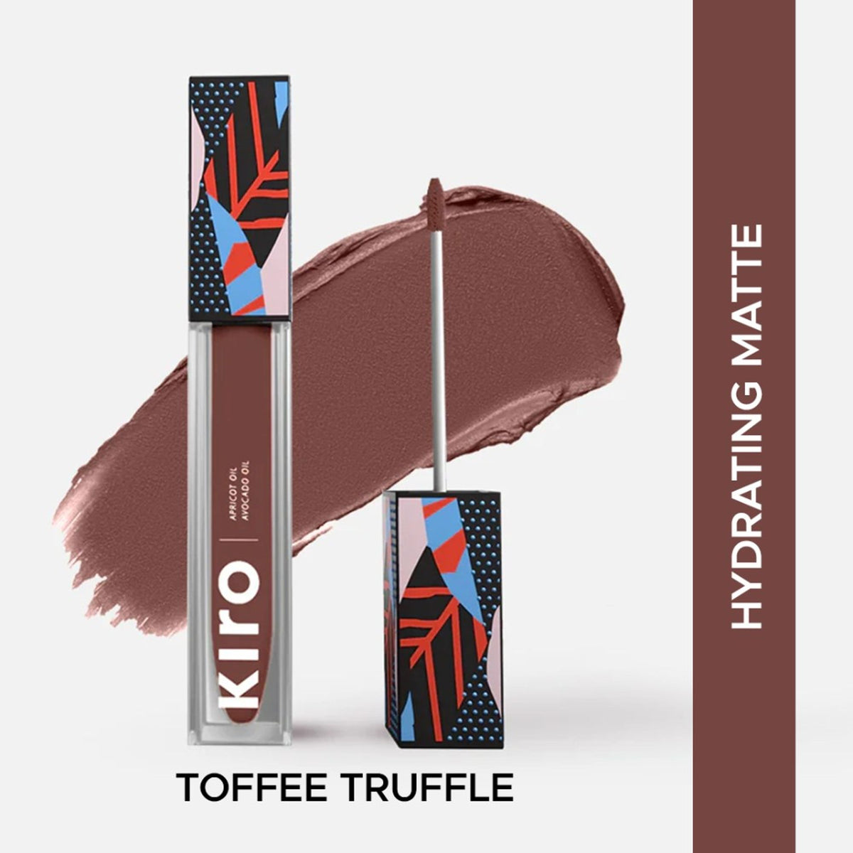 KIRO Non-Stop Airy Matte Liquid Lipstick in Toffee Truffle, showcasing the smooth, rich nude shade applied to lips.