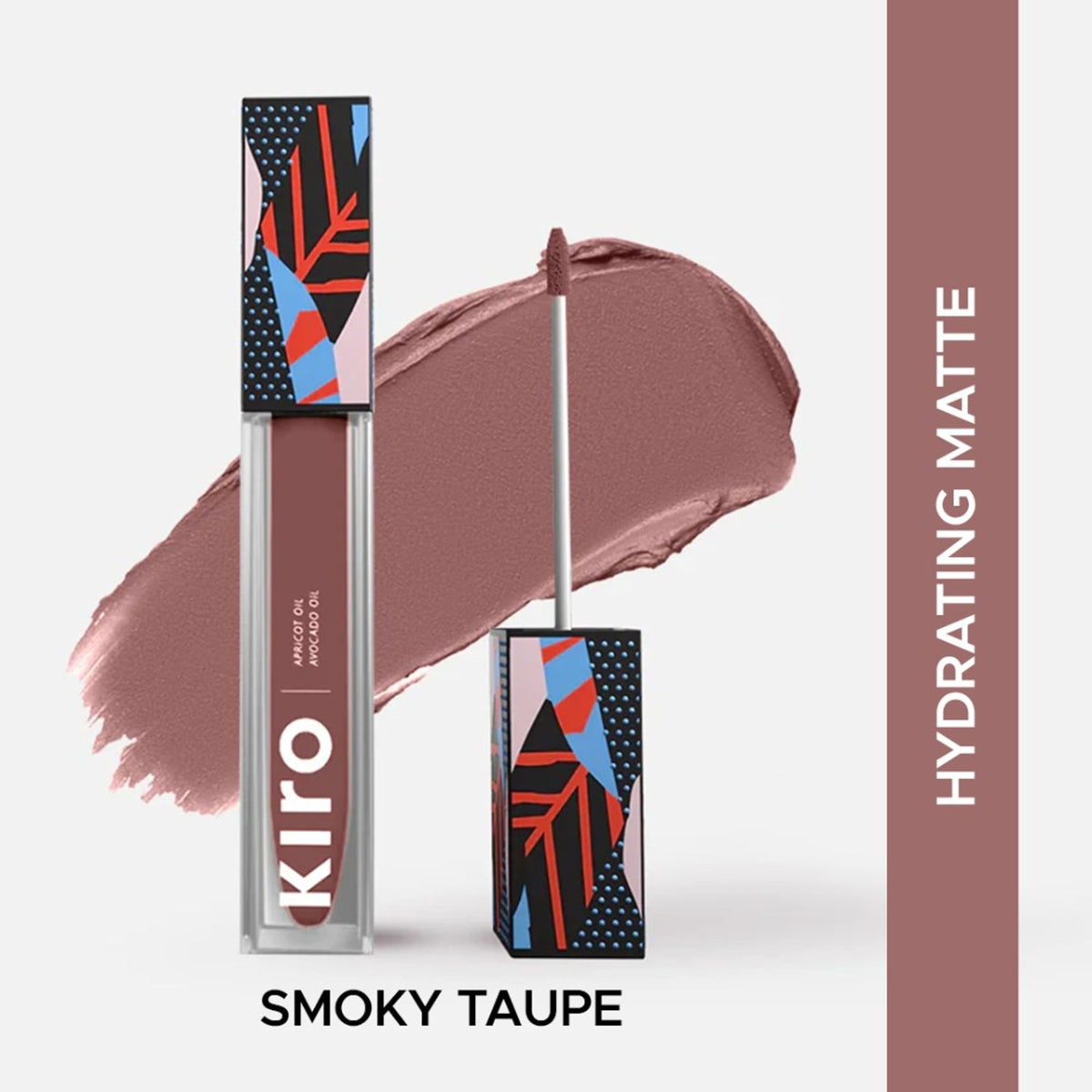 KIRO Non-Stop Airy Matte Liquid Lipstick in shade Smoky Taupe, featuring a sleek tube and applicator with smooth, matte finish.