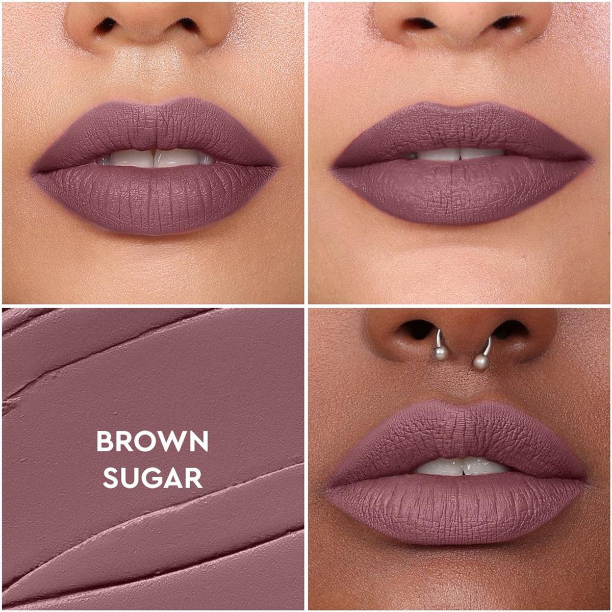 KIRO Non-Stop Airy Matte Liquid Lipstick in shade 38 Brown Sugar, showing the sleek lipstick tube and swatch on skin.