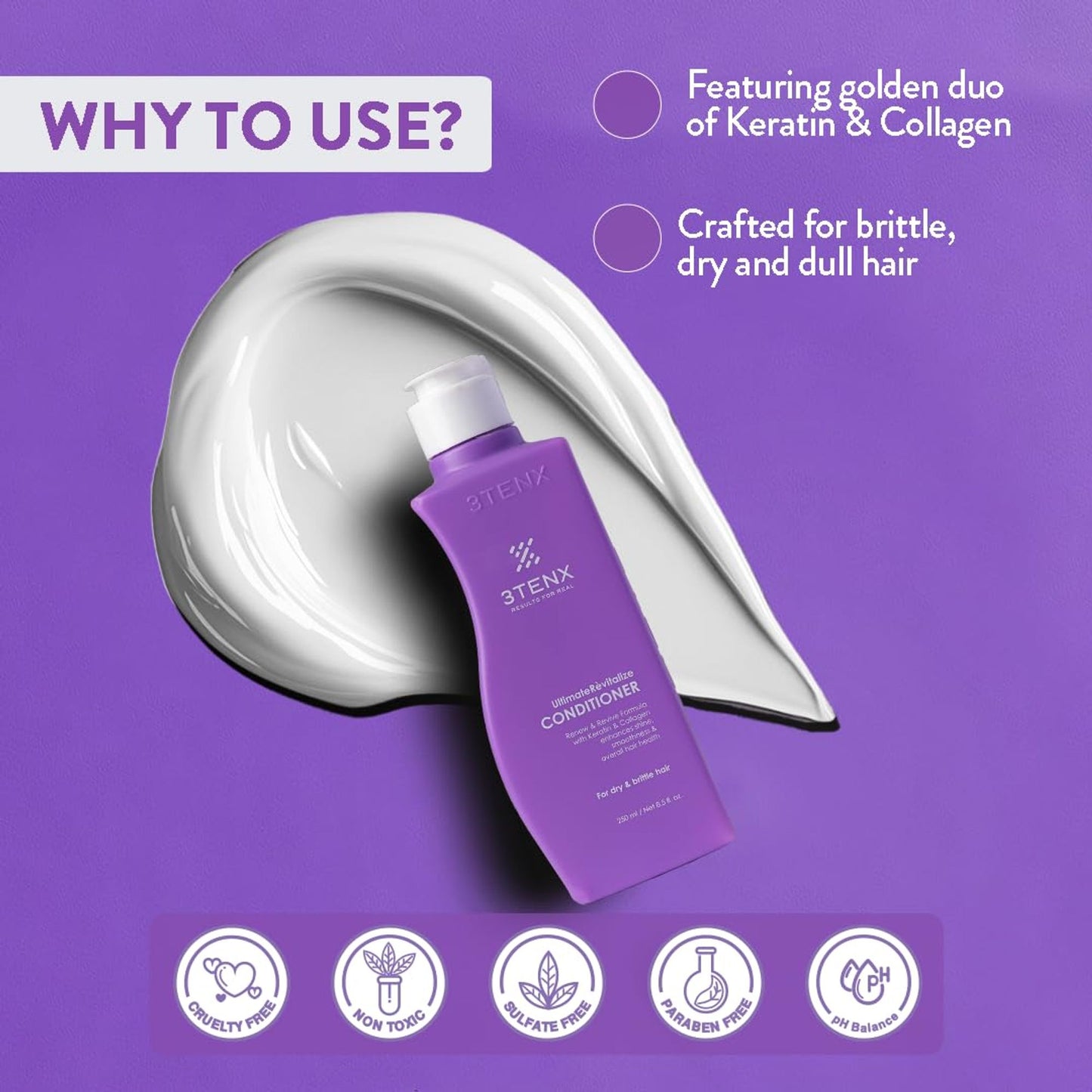 3TENX UltimateRevitalize Keratin Conditioner for Damaged & Frizzy Hair
