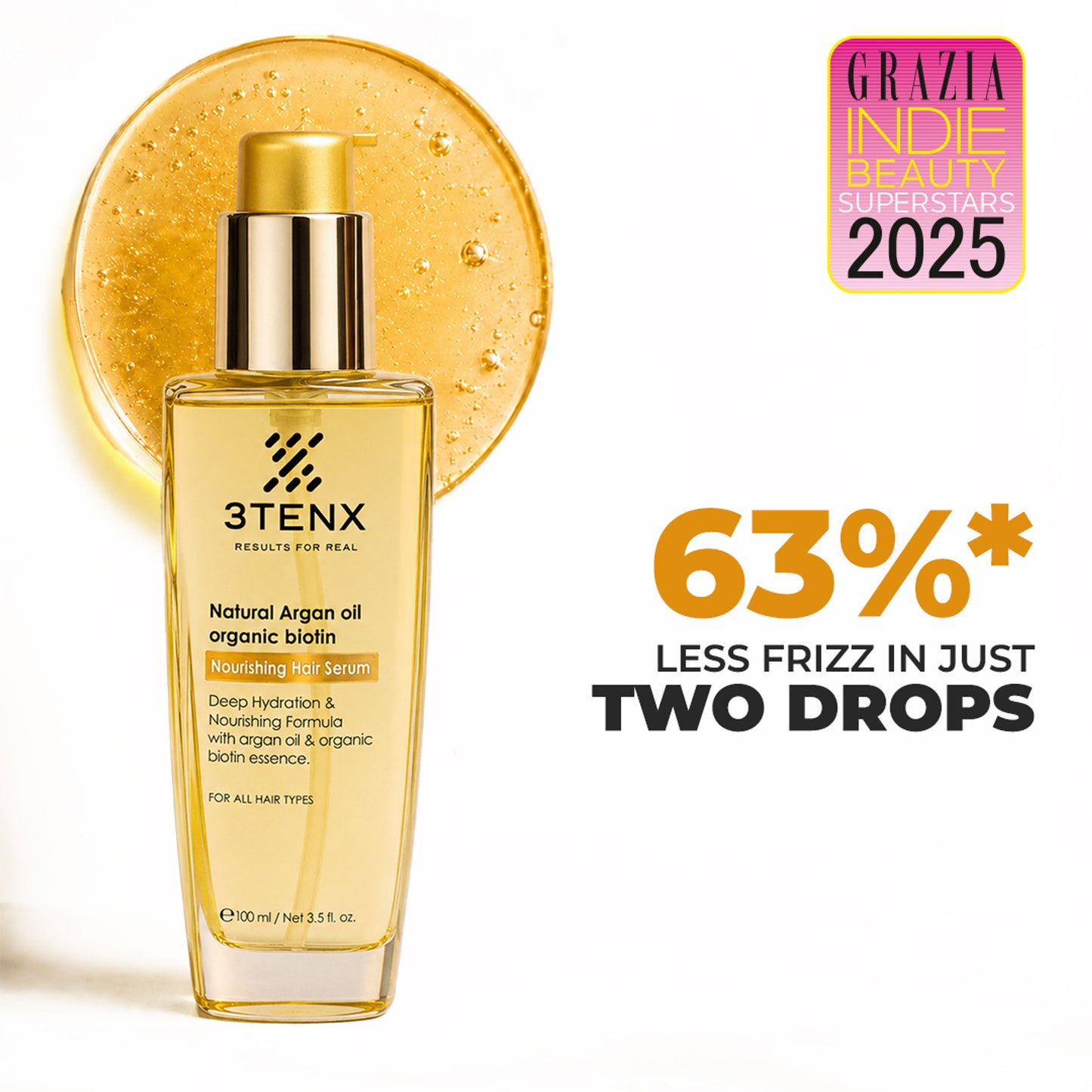 3TENX Nourishing Hair Serum for Dry & Frizzy Hair with Heat Protection
