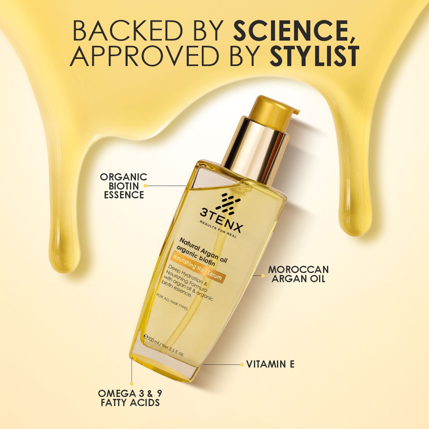 3TENX Nourishing Hair Serum for Dry & Frizzy Hair with Heat Protection