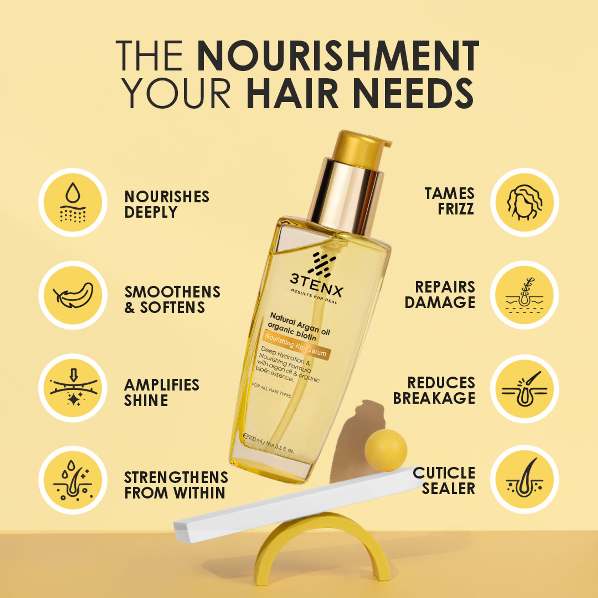 3TENX Nourishing Hair Serum for Dry & Frizzy Hair with Heat Protection