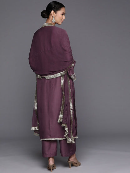 Indyancart VA Women'sFloral Yoke Design Regular Thread Work Kurta with Palazzos & With Dupatta