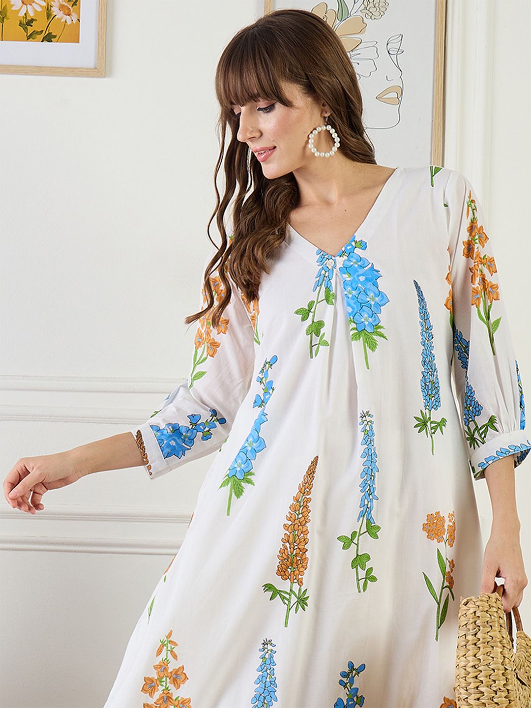 Floral Printed A-Line Pure Cotton Kurta With Trouser