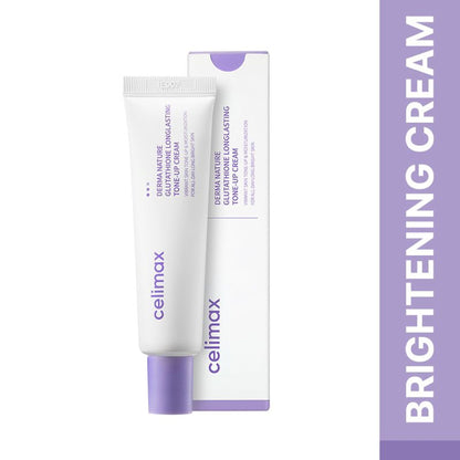 Celimax Derma Nature Glutathione Tone-Up Cream jar showing brightening skincare formula for glowing skin and dark spot reduction