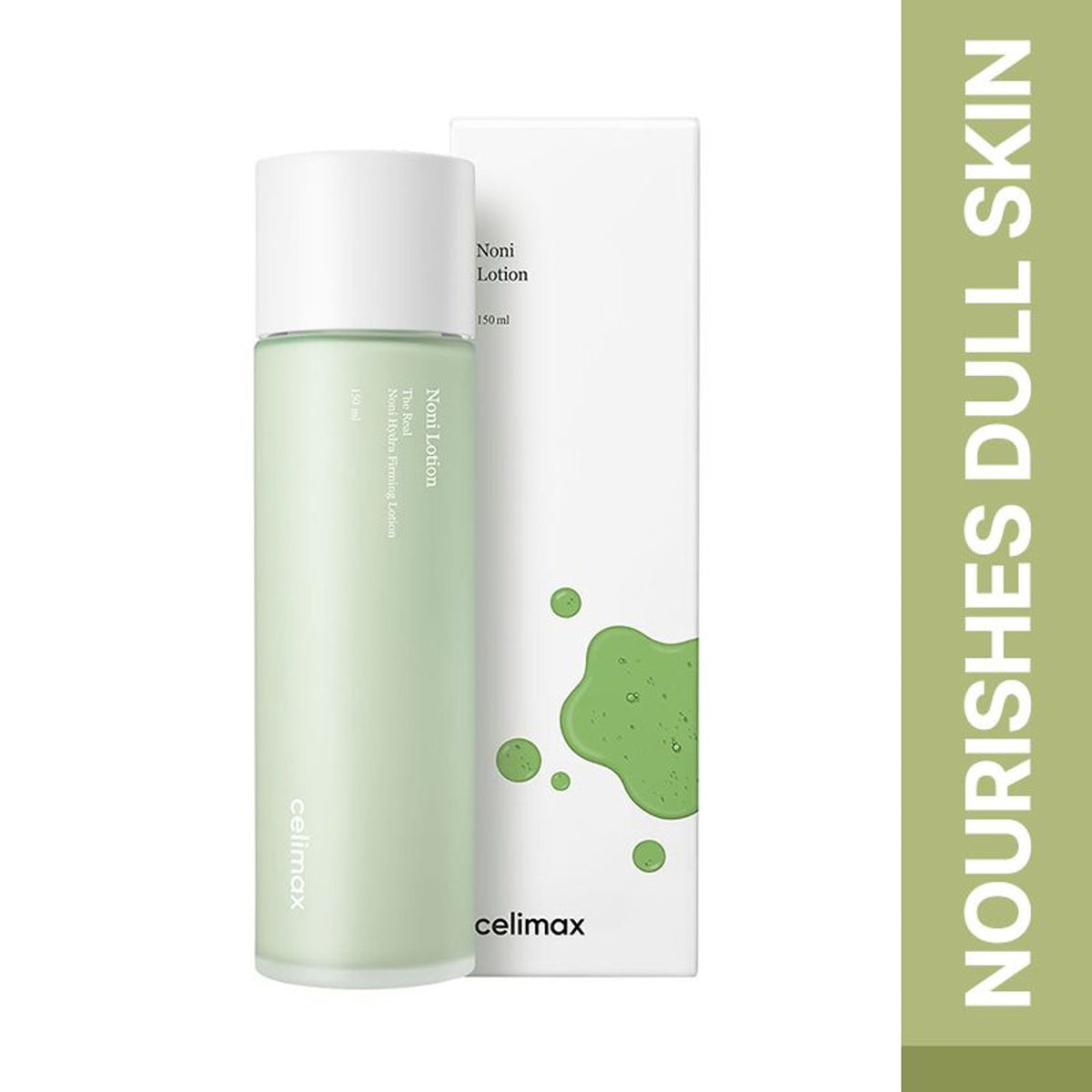 Celimax The Real Noni Hydra Firming Lotion bottle with label, showcasing calming and hydrating skincare for skin repair.