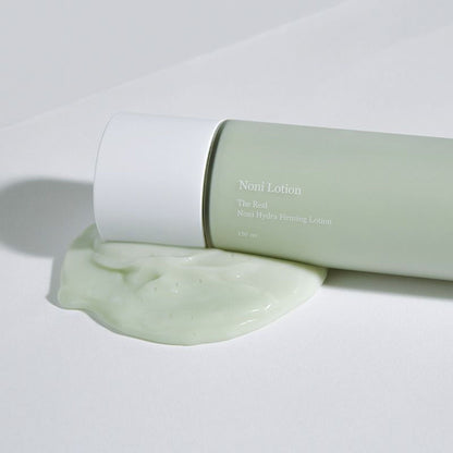 Celimax The Real Noni Hydra Firming Lotion bottle with a clean, minimalist design, highlighting calming and hydrating skincare benefits.